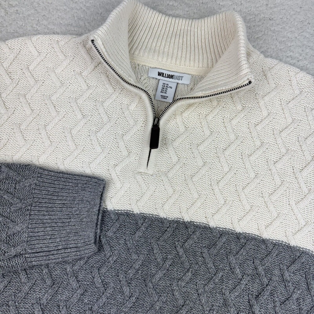 NWT William Rast Sweater Men's XL Gray Colorblock 1/4 Zip‎ Cable Knit Cabincore